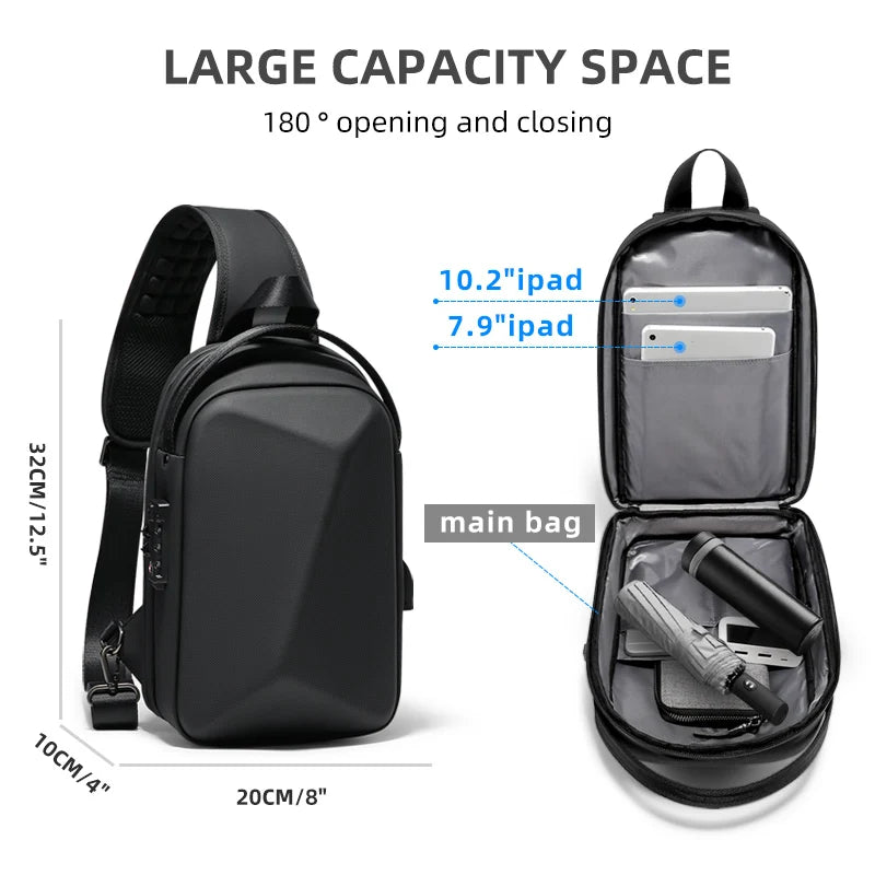 Men's Multifunctional Anti-Theft Waterproof Crossbody Shoulder Bag with USB Charging for Casual Short Trips