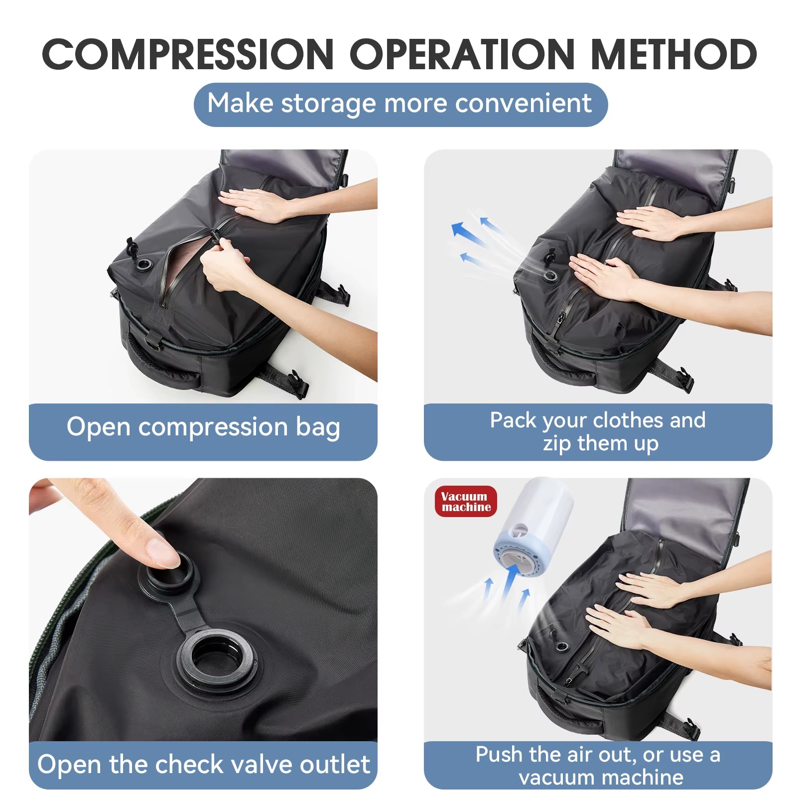 Vacuum Backpack Travel Bag for Men Large Capacity Backpack Business Laptop Backpack Women Men Expandable Backpack School Bag